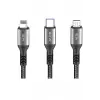 Konfulon DC62 3in1 Type-C to 60W Type-C / 12W Lightning / 15W Micro 1.2M Hızlı Şarj Kablo - Siyah