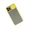 Newface Apple iPhone 11 Pro Max Kılıf Palm Buzlu Kamera Sürgülü Silikon - Sarı