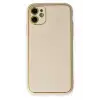 Newface Apple iPhone 12 Kılıf Coco Deri Silikon Kapak - Gold