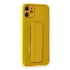Newface Apple iPhone 12 Kılıf Coco Karbon Standlı Kapak - Sarı