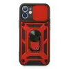 Newface Apple iPhone 12 Kılıf Pars Lens Yüzüklü Silikon - Kırmızı