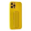 Newface Apple iPhone 12 Pro Kılıf Coco Karbon Standlı Kapak - Sarı
