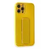 Newface Apple iPhone 12 Pro Max Kılıf Coco Karbon Standlı Kapak - Sarı