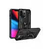 Newface Apple iPhone 13 Pro Max Kılıf Sofya Yüzüklü Silikon Kapak - Siyah