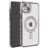 Newface Apple iPhone 15 Kılıf Joke Simli Magneticsafe Kılıf - Derin Mor