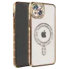 Newface Apple iPhone 15 Kılıf Joke Simli Magneticsafe Kılıf - Gold