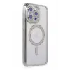 Newface Apple iPhone 15 Pro Max Kılıf Joke Simli Magneticsafe Kılıf - Gümüş
