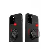 Newface iPhone 12 Kılıf Range Yüzüklü Silikon - Siyah-Kırmızı