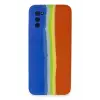 Newface Samsung Galaxy A03S Kılıf Ebruli Lansman Silikon - Mavi-Turuncu