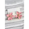 Pembe Mineli Çiçek Model Pirinç Kadın Küpe