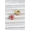 Pembe Zirkon Taşlı Düğme veya Manşet Broşu