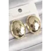 Pirinç Gold Renk İşlemeli Bombe Oval Model Kadın Küpe