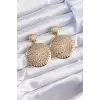 Pirinç Gold Renk Oval İşlemeli Küpe