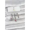 Pirinç Gümüş Renk Çiçek Model 3'lü Kadın Küpe