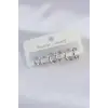 Pirinç Gümüş Renk Oval Bombeli Küpe Seti