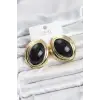 Pirinç Siyah Badem Model Vintage Gold Kadın Küpe