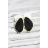 Pirinç Siyah Mineli Damla Model Vintage Plaka Kadın Küpe