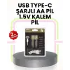Tekrar Şarj Edilebilir AA USB Type-C Pil | 1000+ Döngü | 1.5V Sabit Voltaj
