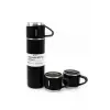Termos Paslanmaz Çelik Termos Siyah Renk 3 Bardaklı Termos Seti