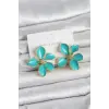 Turkuaz Mineli Çiçek Model Pirinç Kadın Küpe