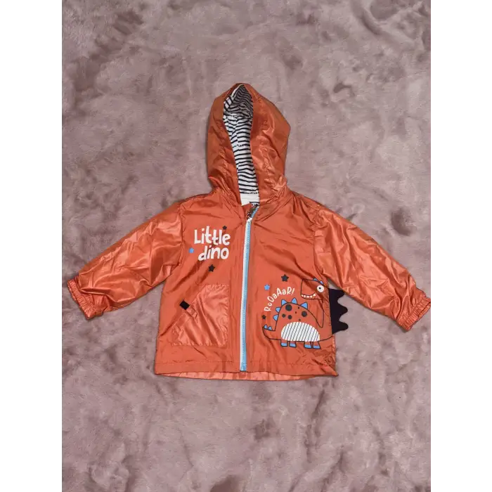 1-5 yaş erkek çocuk kapşonlu baskılı astarlı mont turuncu