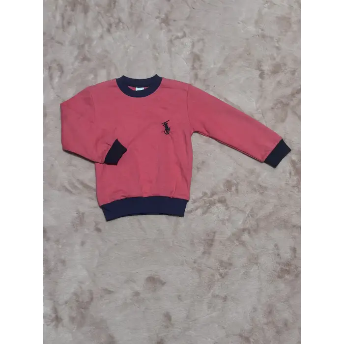 1-7 yaş Armalı bisiklet yaka lacivert biyeli sweatshirt fuşya