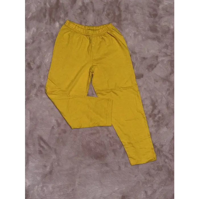 2-8 yaş erkek çocuk pijama beli lastikli düz renk hardal