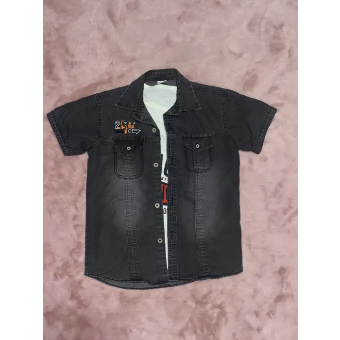 3-9 yaş Tshirt gömlek ikili takım kısa kol füme