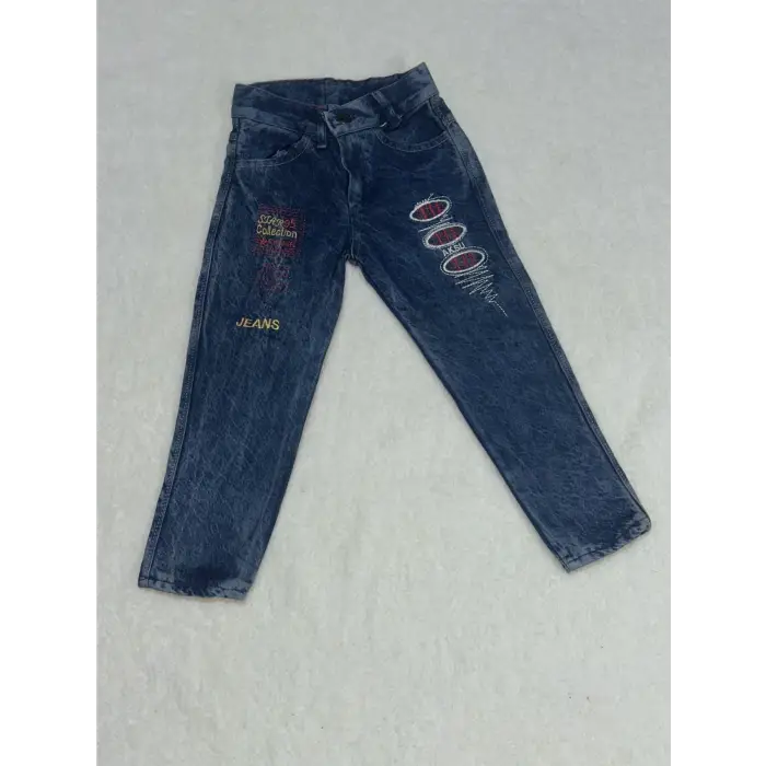 4-6 yaş kız çocuk jeans pantolon nakış işlemeli mavi