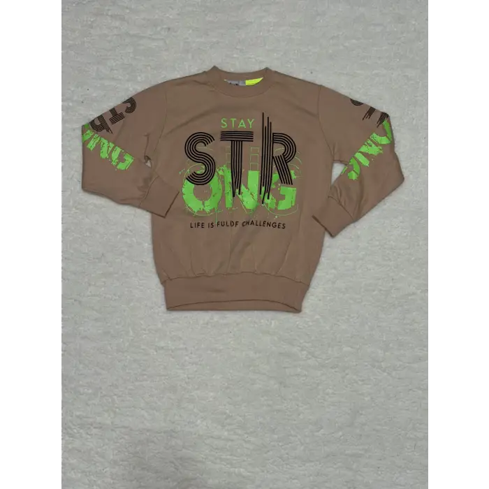 6 yaş str yazı basklı erkek çocuk bisiklet yaka sweat vizon