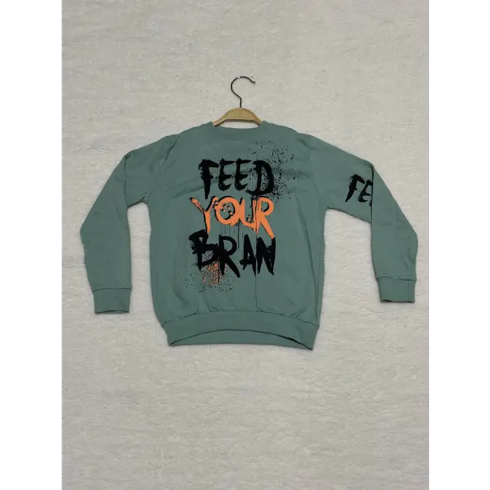 8 yaş Bisiklet yaka siyah turuncu yazı baskılı sweat erkek çocuk mint