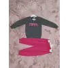 3-7 yaş pontiyeli ikili alt üst takım gri fuşya kız çocuk