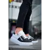 KB-X155 Kuback Siyah Cilt Beyaz Cilt Detaylı Beyaz Yüksek Taban Günlük Spor Ayakkabı