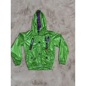 2-8 yaş arası erkek çocuk kapşonlu astarlı mont yağmurluk bennetton yeşil
