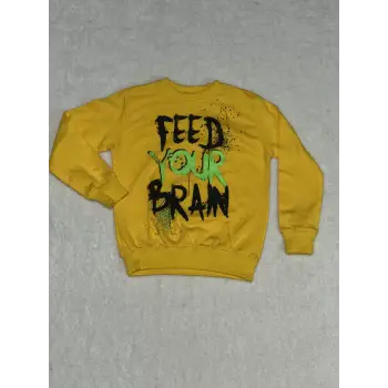 Fed baskılı bisiklet yaka sweatshirt erkek çocuk sarı