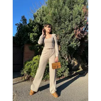 Fitilli prenses kol alt üst takım bej