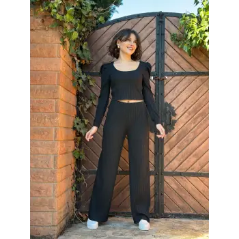 Fitilli prenses kol alt üst takım siyah