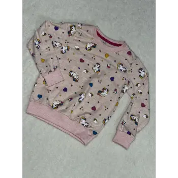 Karakter kalpli baskılı pembe kız çocuk bisiklet yaka sweatshirt