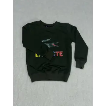 Timsah baskılı bisiklet yaka sweatshirt erkek çocuk haki