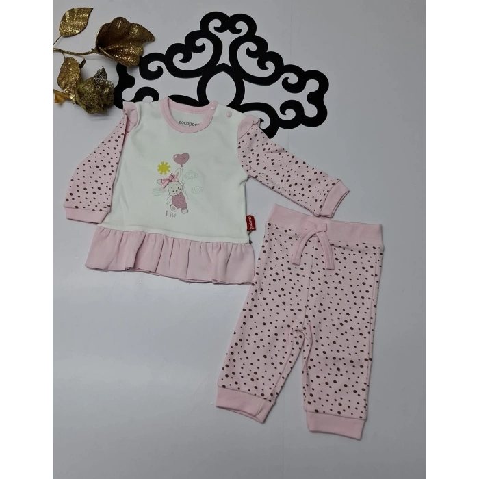 Penye tavşan baskılı desenli pantolon bebe kız ikili takim