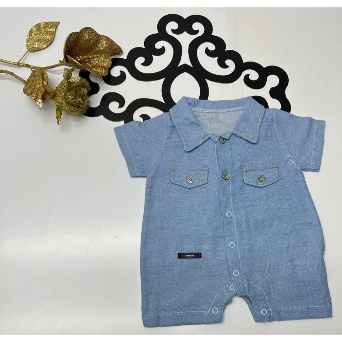 Yazlık erkek sade cepli yakalı düğmeli çıtçıtlı bebe tulum
