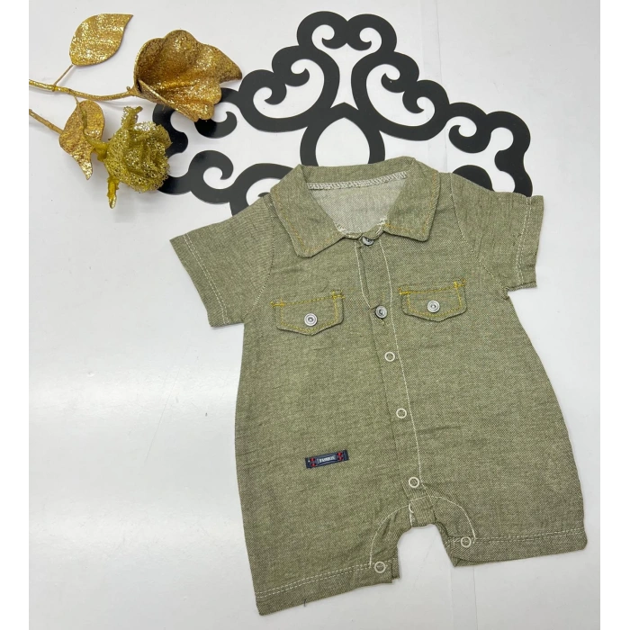 Yazlık erkek sade cepli yakalı düğmeli çıtçıtlı bebe tulum