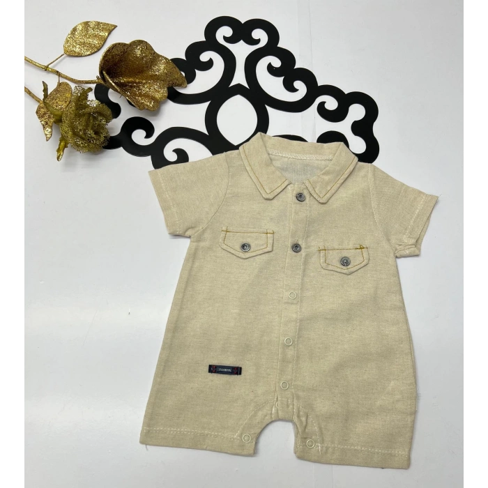 Yazlık erkek sade cepli yakalı düğmeli çıtçıtlı bebe tulum