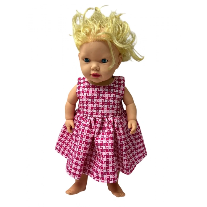 Yazlık kara desenli arkadan düğmeli Metraj kız elbise