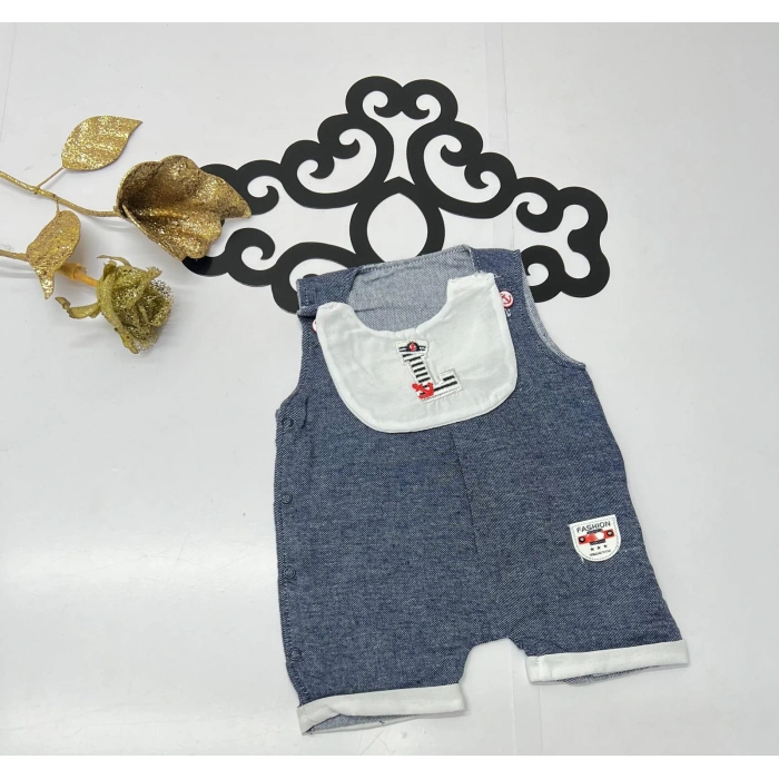 Yazlık yandan düğmeli çıtçıtlı onluk görünümlü nakışlı tulum