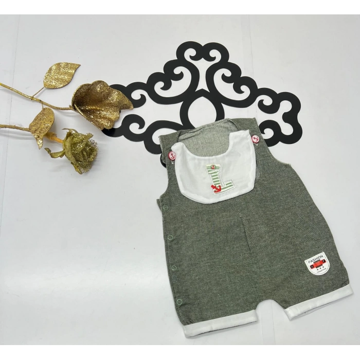 Yazlık yandan düğmeli çıtçıtlı onluk görünümlü nakışlı tulum