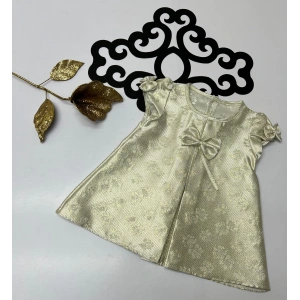 Jakar elbise çiçek desenli koldan papyonlu ve göğüsten papyonlu şeritl arkadan düğmeli