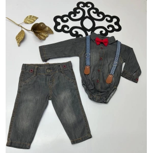 kot Askılı çapraz desenli papyon çıtçıtlı Düğmeli badili cepli pantolonlu ikili takım