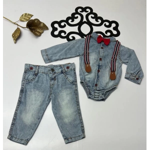 kot Askılı çizgili desenli papyon çıtçıtlı Düğmeli badili cepli pantolonlu ikili takım