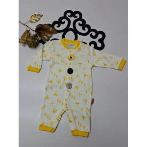 Penye baskılı sarı paçalı çıtçıtlı Armalı bebe tulum